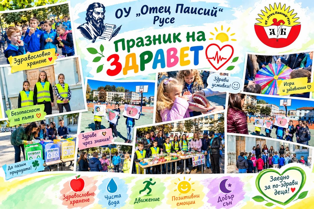 ПРАЗНИК НА ЗДРАВЕТО ❤️
ОУ „Отец Паисий“ – Русе
📅 26.10.2026 г.
🕘 09:00 часа
Здравето е най-голямото богатство, а грижата за него започва от…